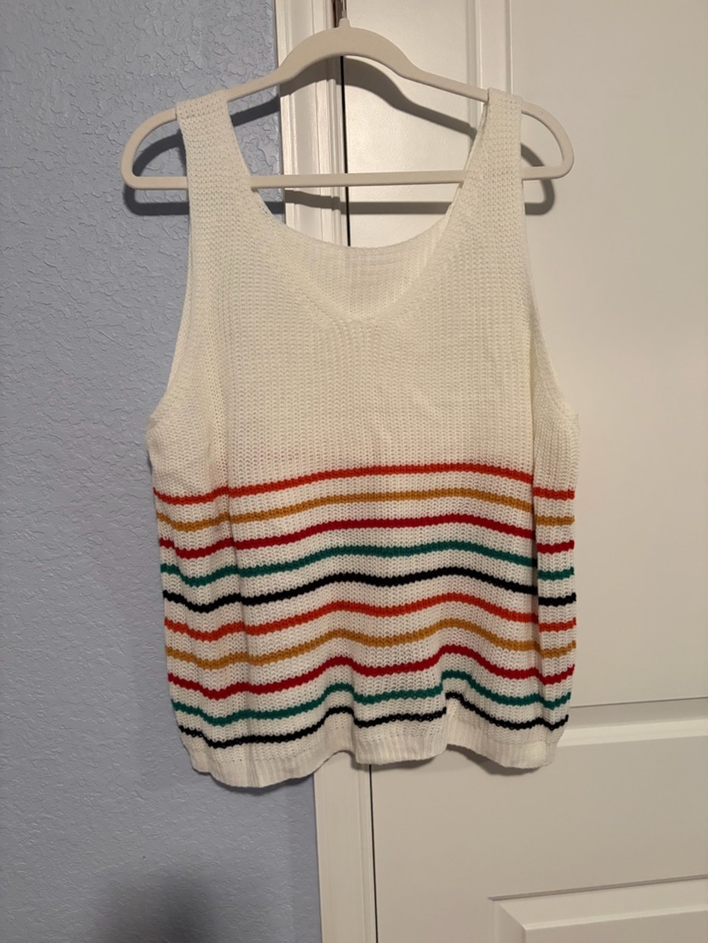 Women’s Cream Knit Tank Top with Multicolor Stripes